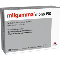 Weiße Medikamentenschachtel mit der Aufschrift "milgamma mono 150".