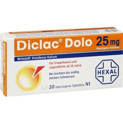 Eine Schachtel Diclac Dolo Tabletten für Schmerzen ab 16 Jahren.