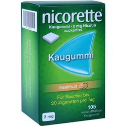 Grüne Packung mit Nikotinkaugummi, 2 mg, zuckerfrei, Geschmack freshfruit.