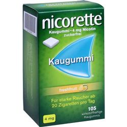 Grüne Verpackung von Nicorette-Kaugummi mit 4 mg Nikotin und Freshfruit-Geschmack.