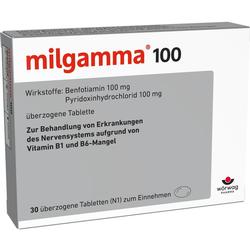 Packung mit Tabletten zur Behandlung von Nervenerkrankungen durch Vitamin-B1- und B6-Mangel.