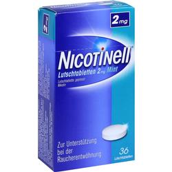 Blaue Packung von Nikotinkautabletten zur Raucherentwöhnung.